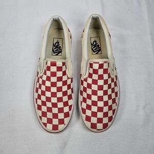 Vans Classic Slip-On Red Checkerboard Canvas Skate Shoes Mens 7 Womens 8.5